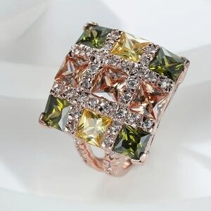 Elegant Multi-Color Square Gemstone Ring